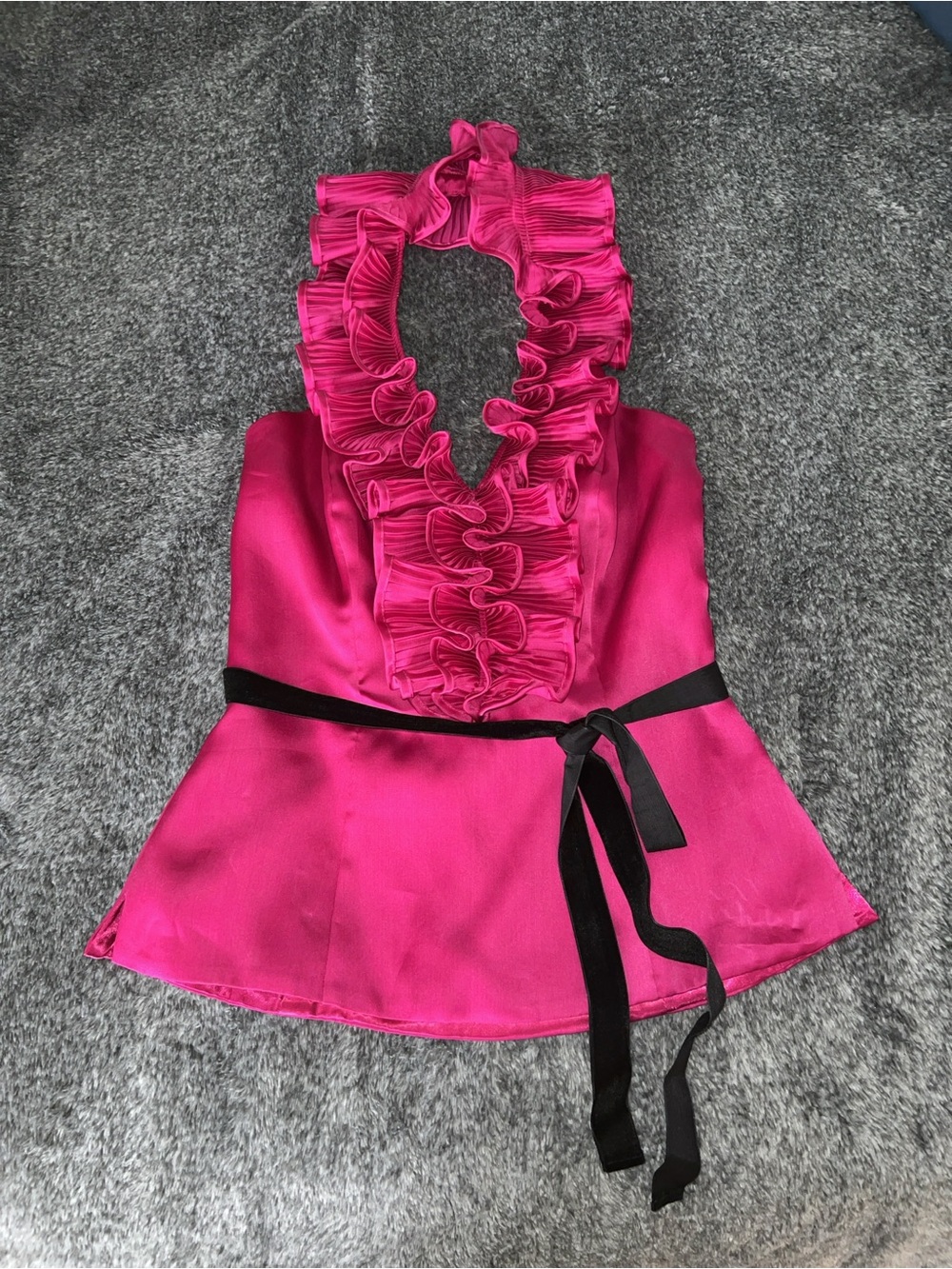 White House Black Market Hot Pink Satin Halter with Black Tie